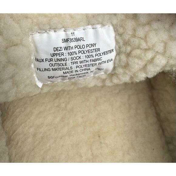 EUC Polo Ralph Lauren Dezi With Gold Polo Pony Brown Men's Fleece slippers SZ 11 - Picture 6 of 8